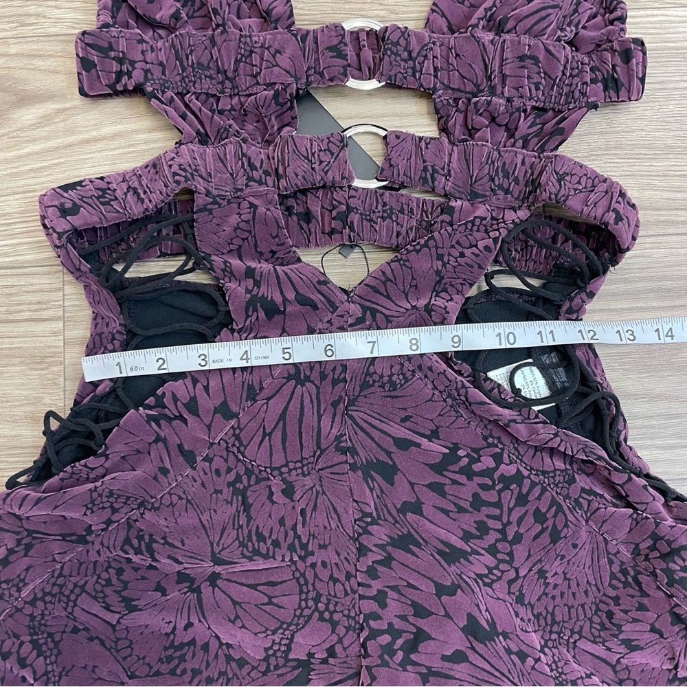 Outcast Clothing Jett Purple Butterfly Burnout Velour Sexy Jumpsuit - Picture 7 of 13